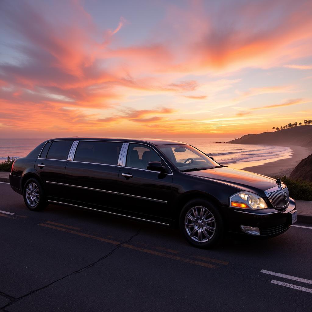 Luxury chauffeured car on Santa Monica beach