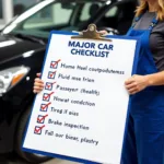 Mechanic inspecting car service checklist