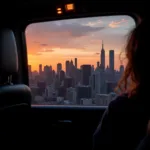 Manhattan Skyline from Car Window