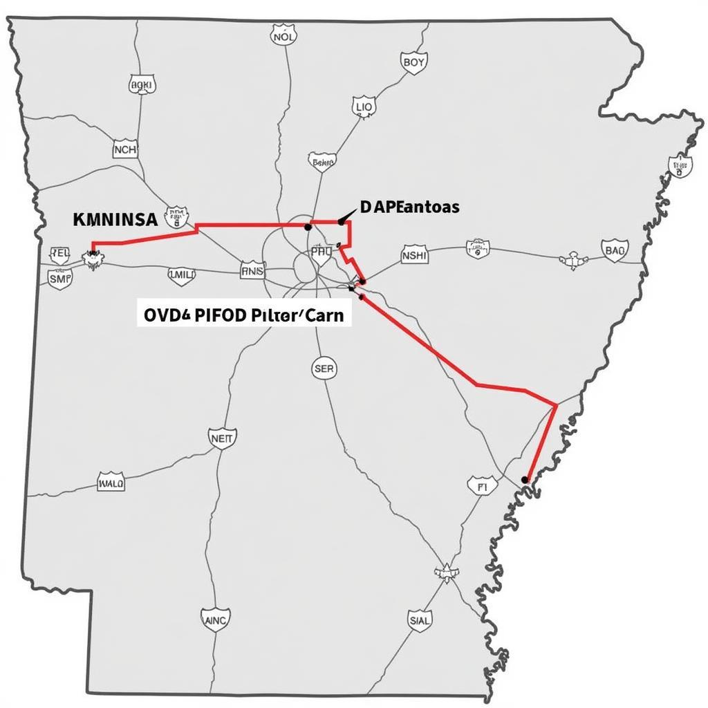 Map of Arkansas Highways with Pilot Car Route Highlighted