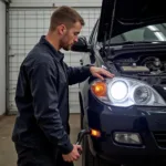 Mechanic Adjusting Headlights