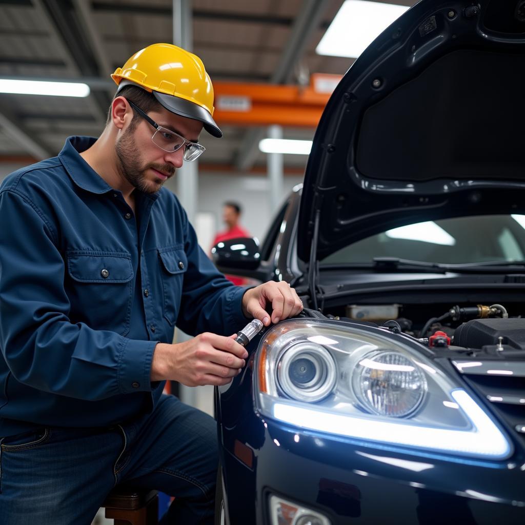  Mechanic Performing a Car Bulb Change