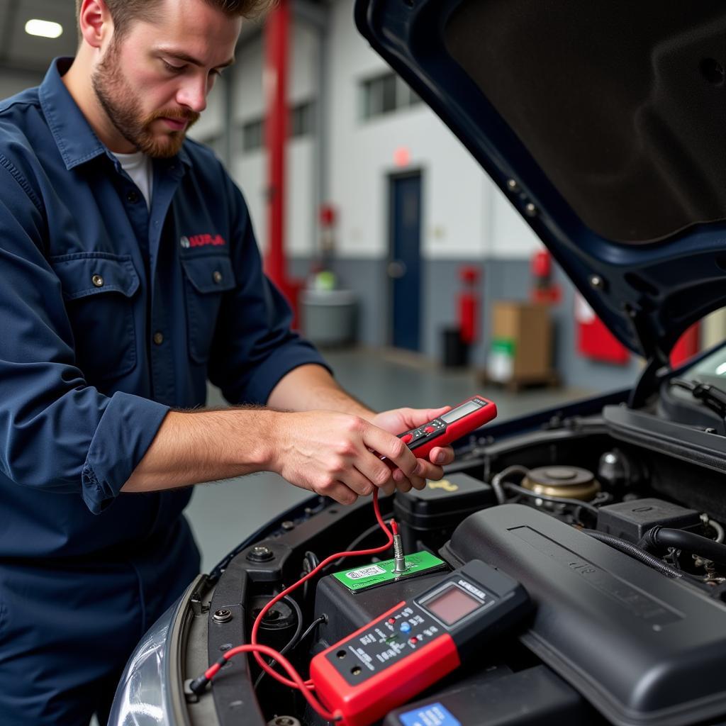 Mechanic Checking Car Battery