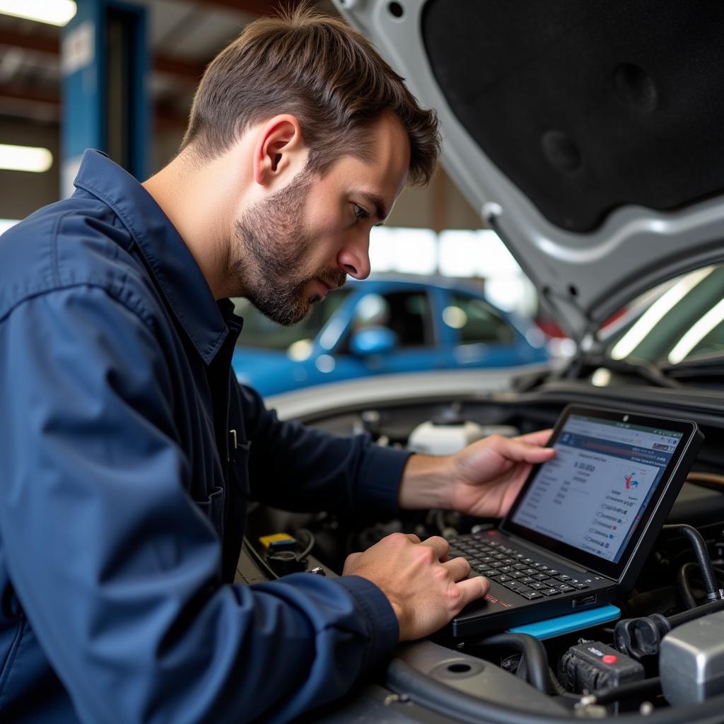 Mechanic Checking Car Diagnostics in Killeen