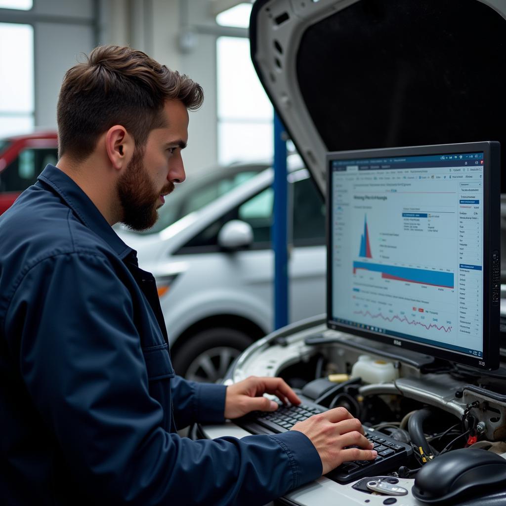 Mechanic Reviewing Car's Service History