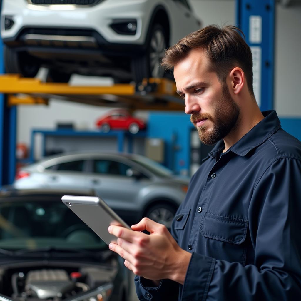 Mechanic Reviewing Car Service Records