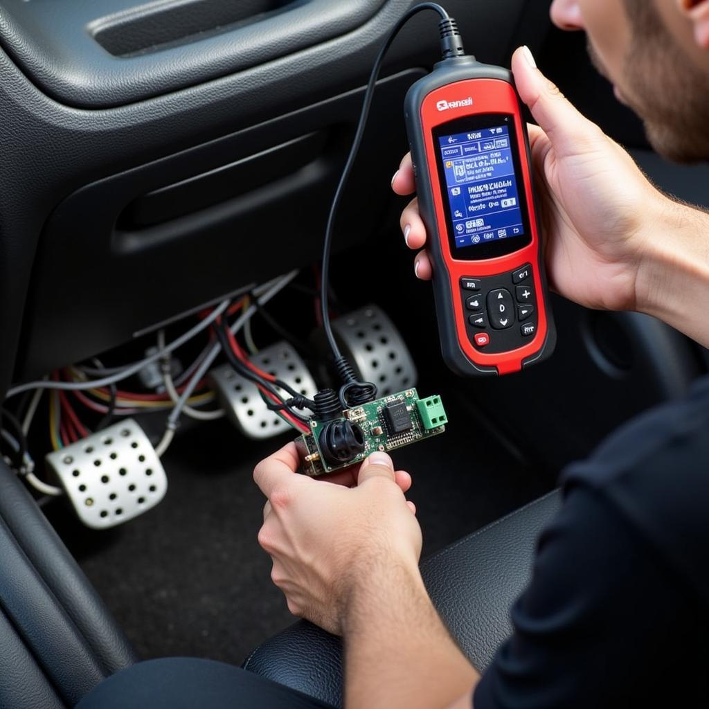 Mechanic Checking Car Seat Electronics