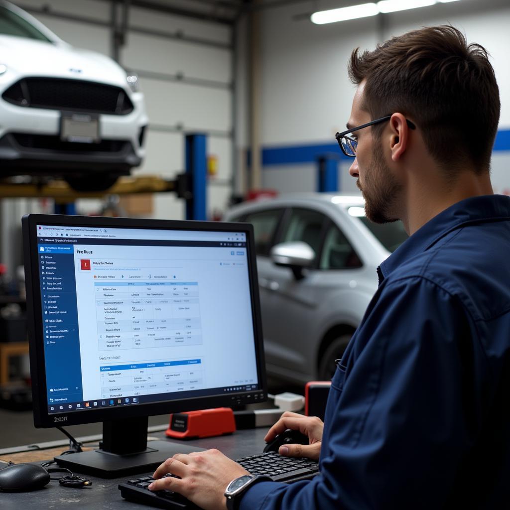 Mechanic Checking Car Service Records