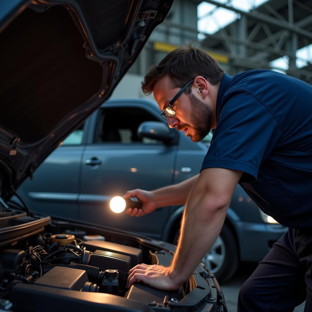 Mechanic Performing Engine Check