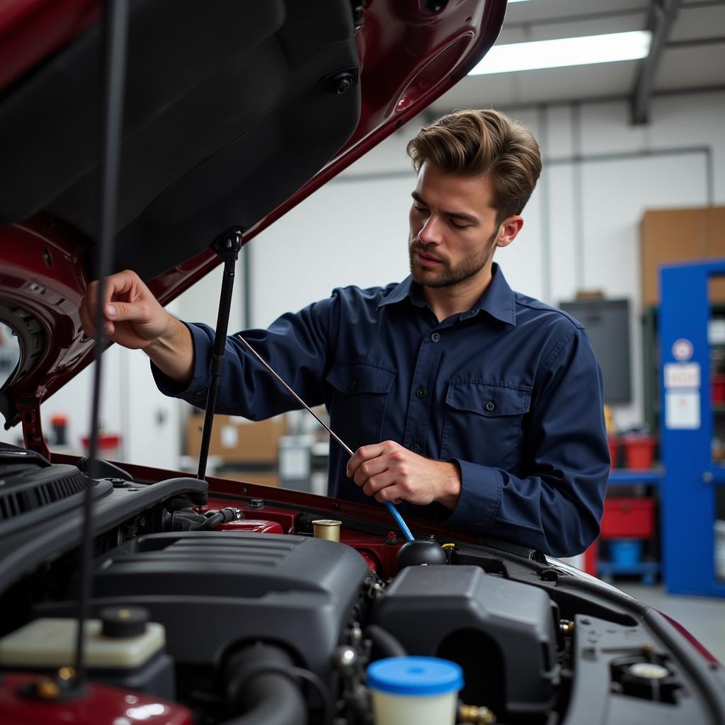 Mechanic Checking Engine Oil