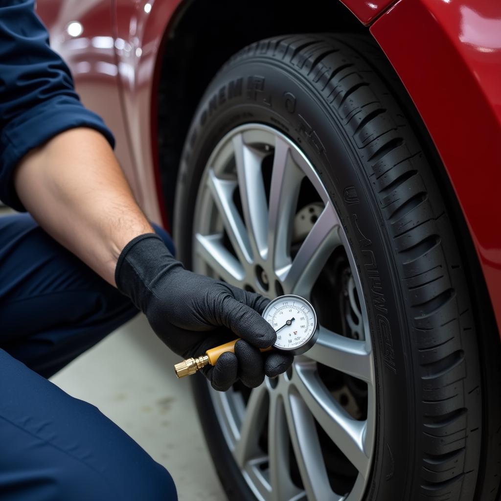 Mechanic Checking Tire Pressure