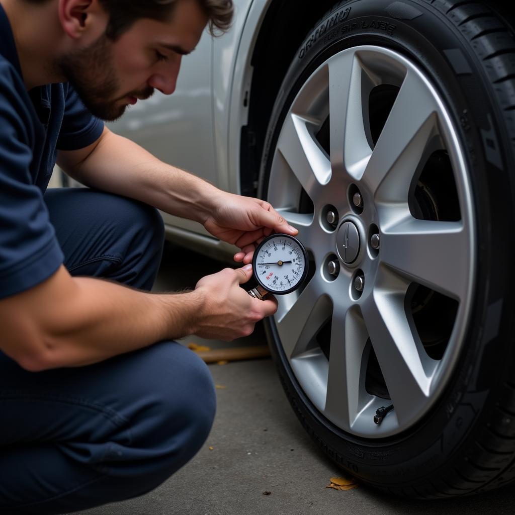 Mechanic Checking Tire Pressure