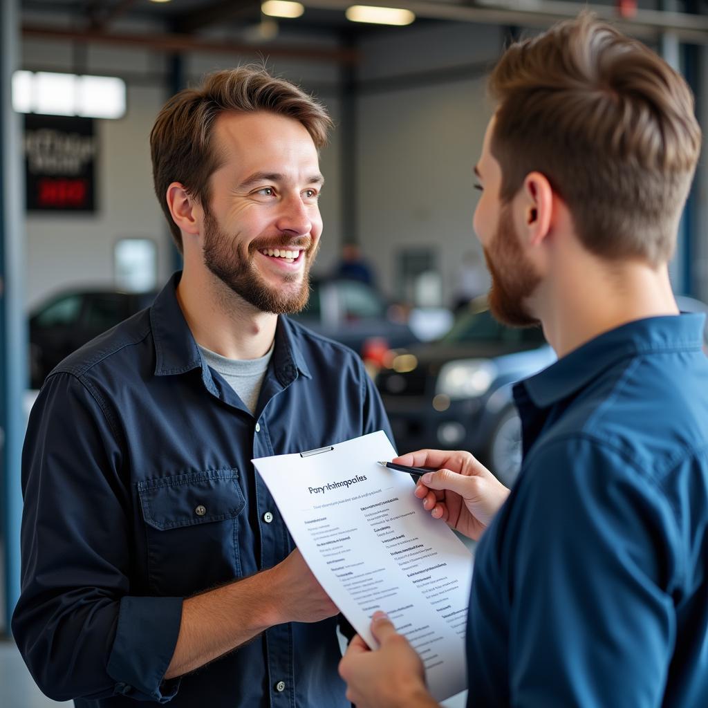 Mechanic Discussing Payment Options with Customer