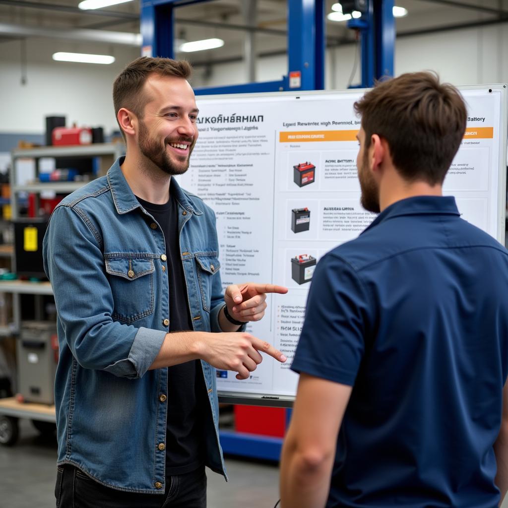 Mechanic Explaining Car Battery Options