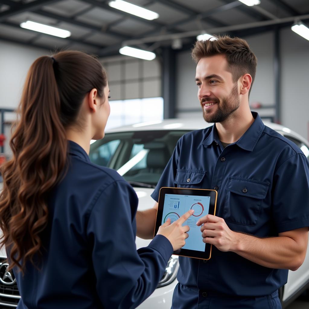 Mechanic Explaining Car Diagnostics in Armthorpe