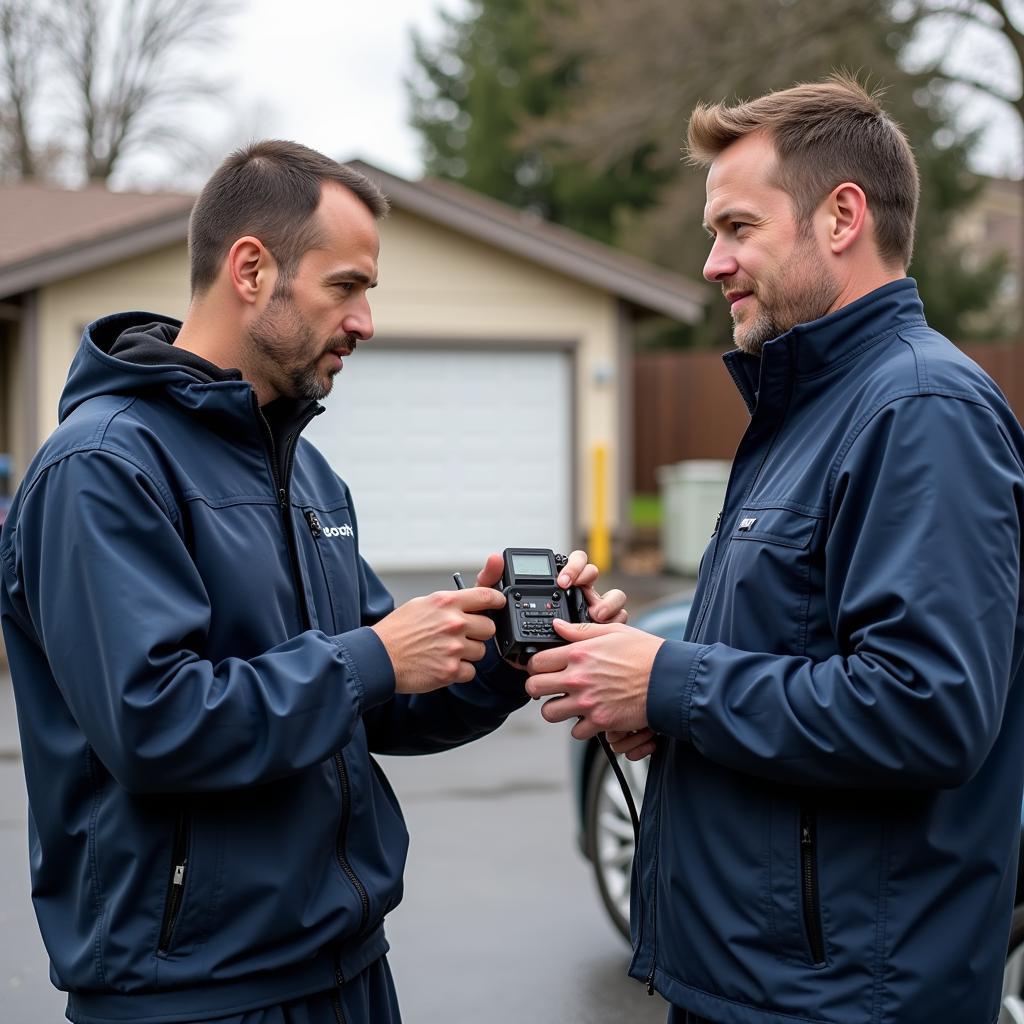 Mechanic Explaining Car Diagnostics to Customer