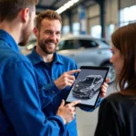 Mechanic Explaining Car Issue Using a Tablet