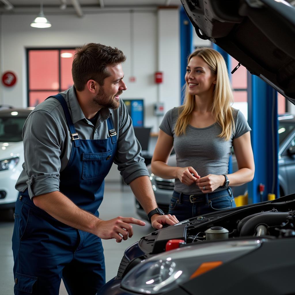 Mechanic Explaining Car Issue to Customer