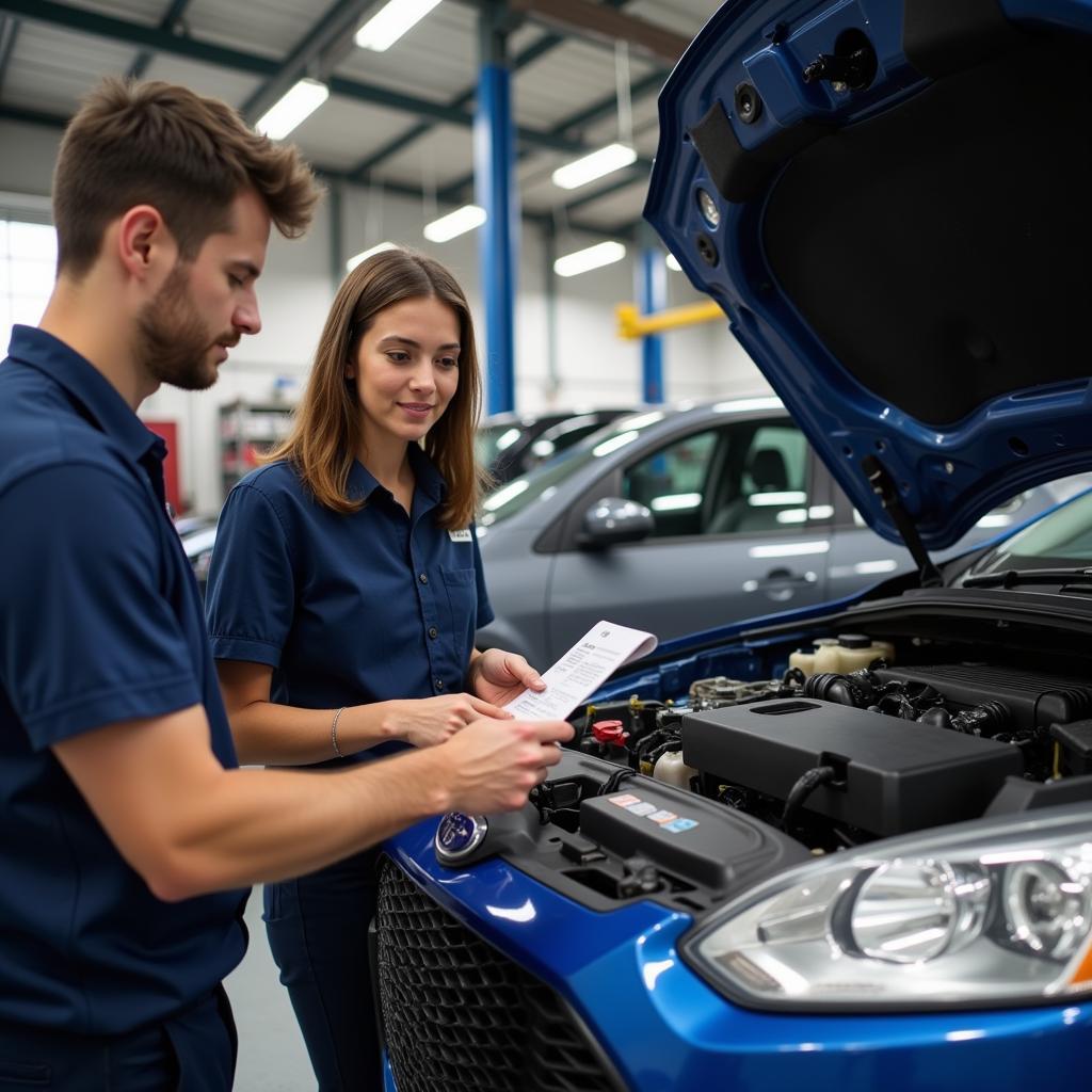 Experienced Mechanic Discussing Car Repair with Customer