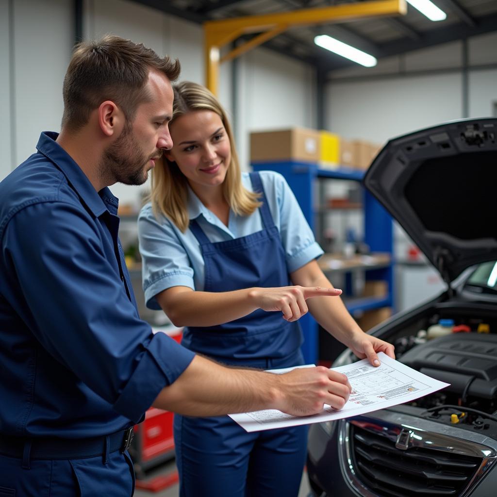 Mechanic Explaining Car Repair to Customer