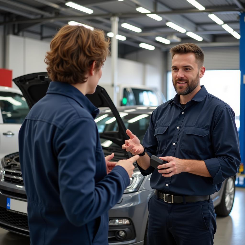 Mechanic Explaining Car Service