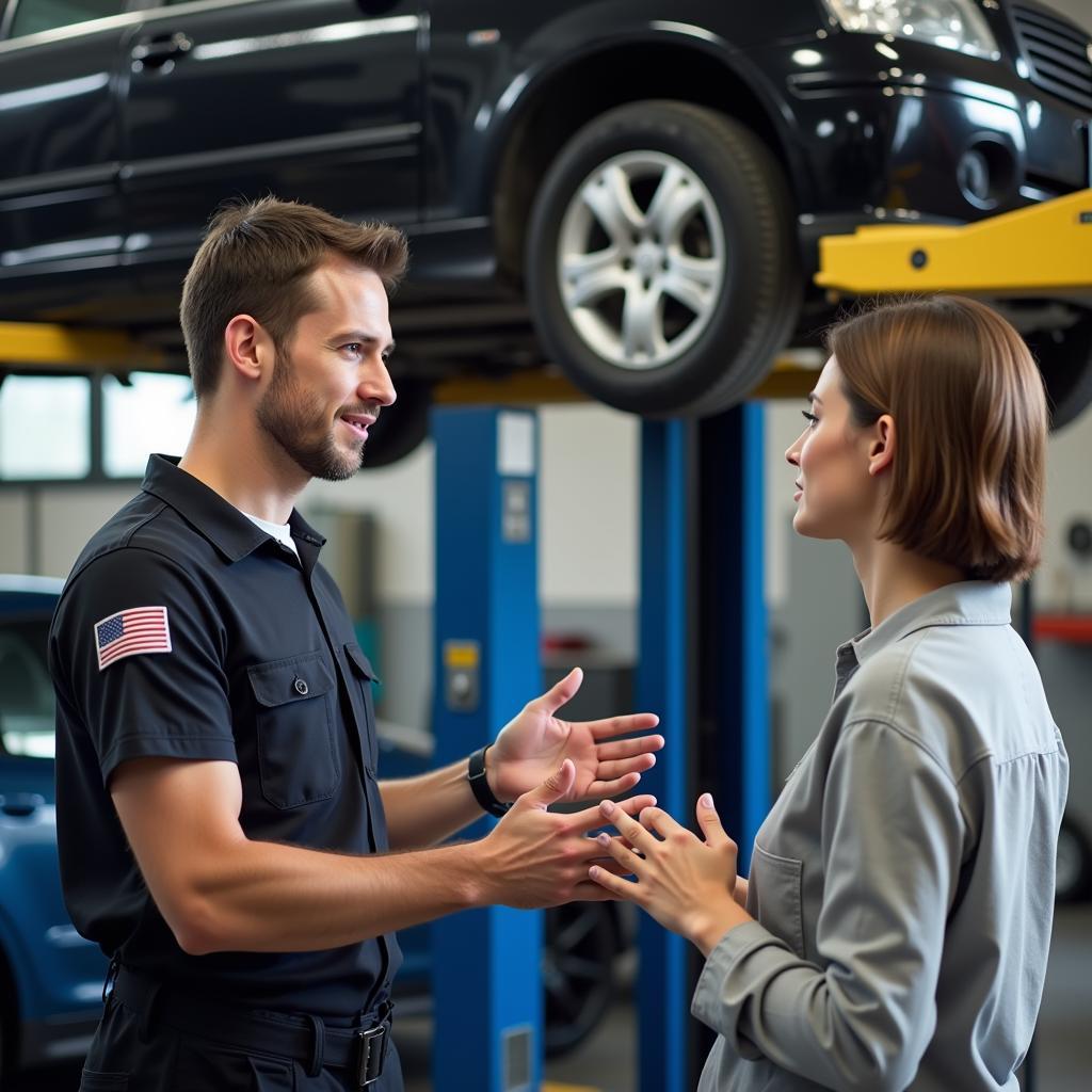 Mechanic explaining repairs in Cabo