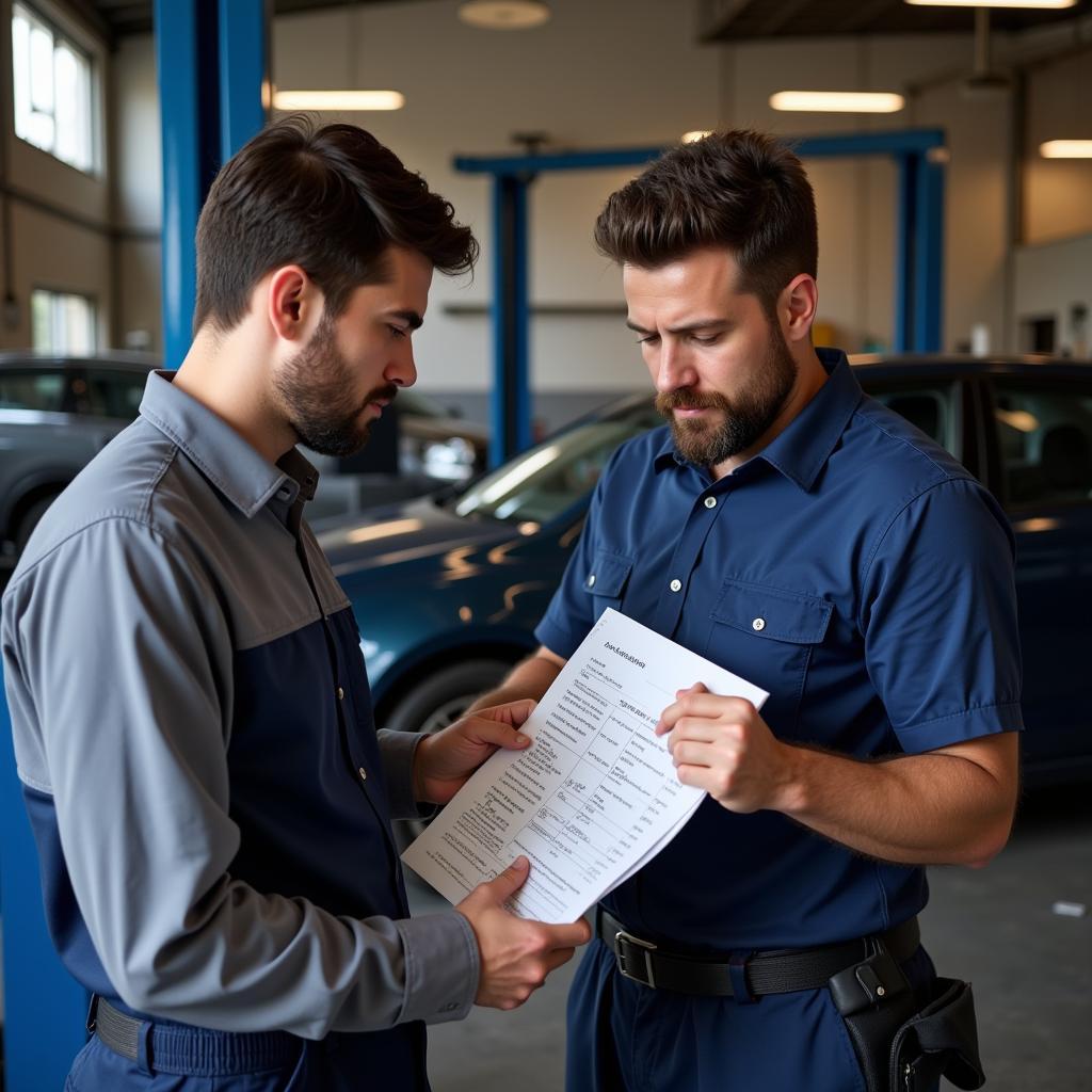 Mechanic Discussing Car Service with Customer