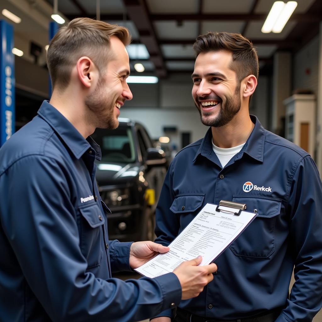 Mechanic Explaining Service Fee