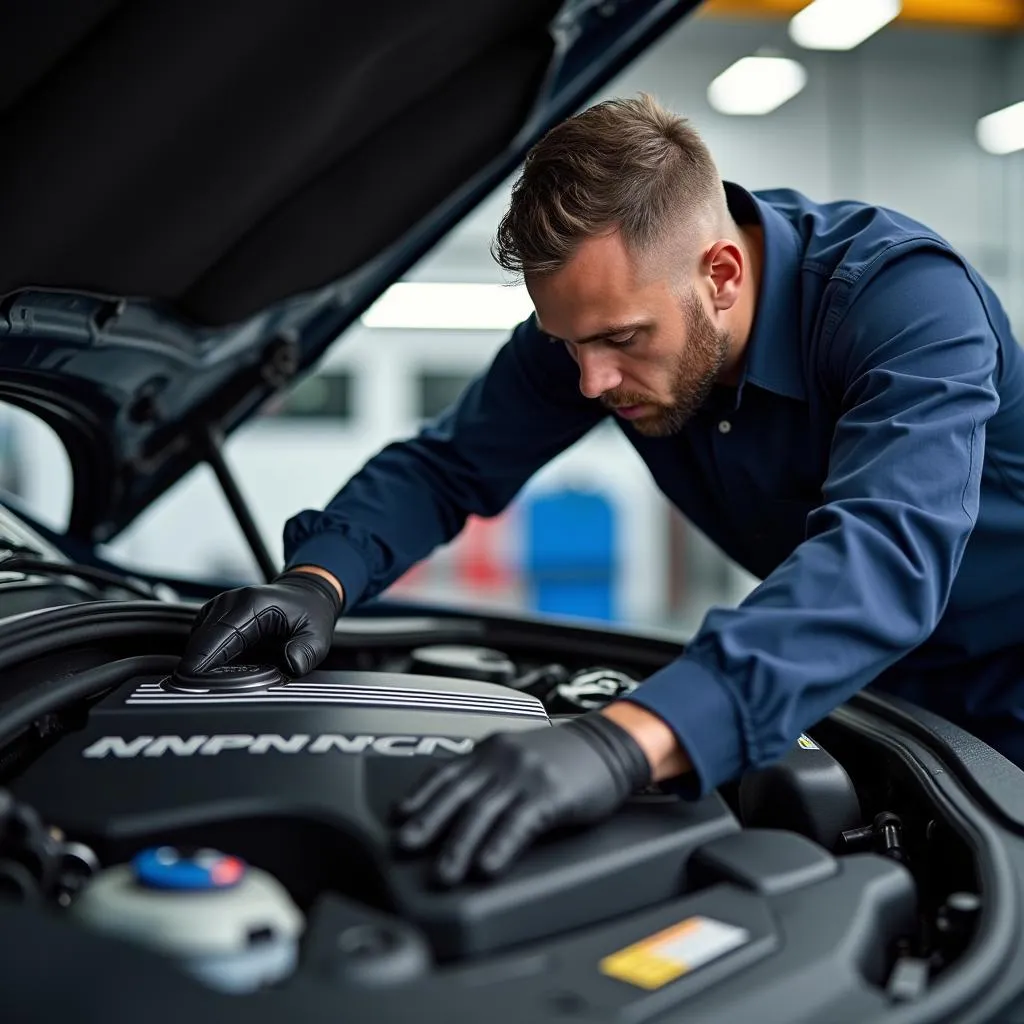 Mechanic Inspecting BMW Engine