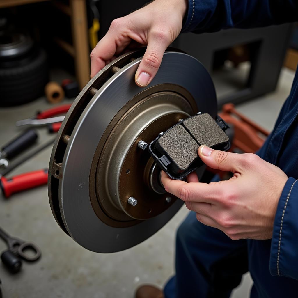 Mechanic Inspecting Brake Pads