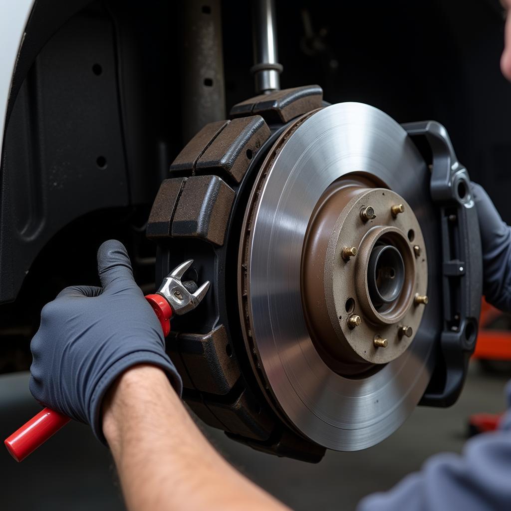 Mechanic Inspecting Brakes