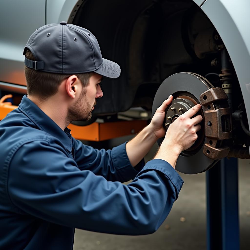 Mechanic Inspecting Brakes