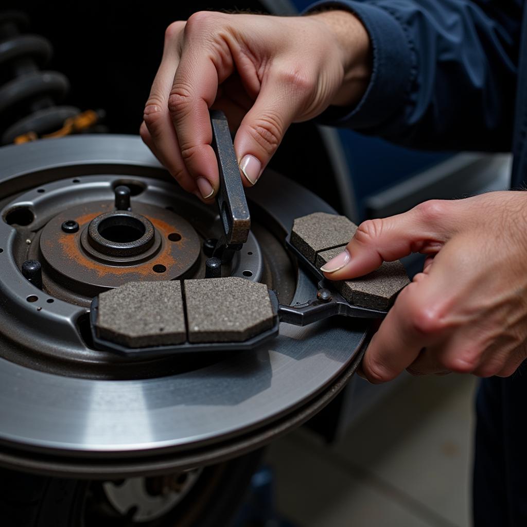  Mechanic Inspecting Brakes During Full Car Service 