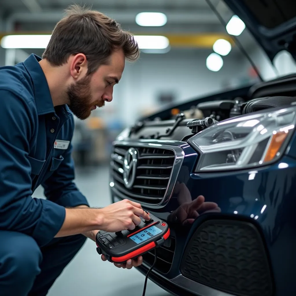 Mechanic Inspecting Car