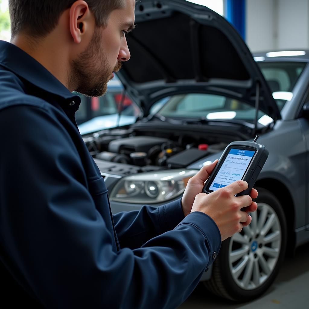 Mechanic Inspecting Car