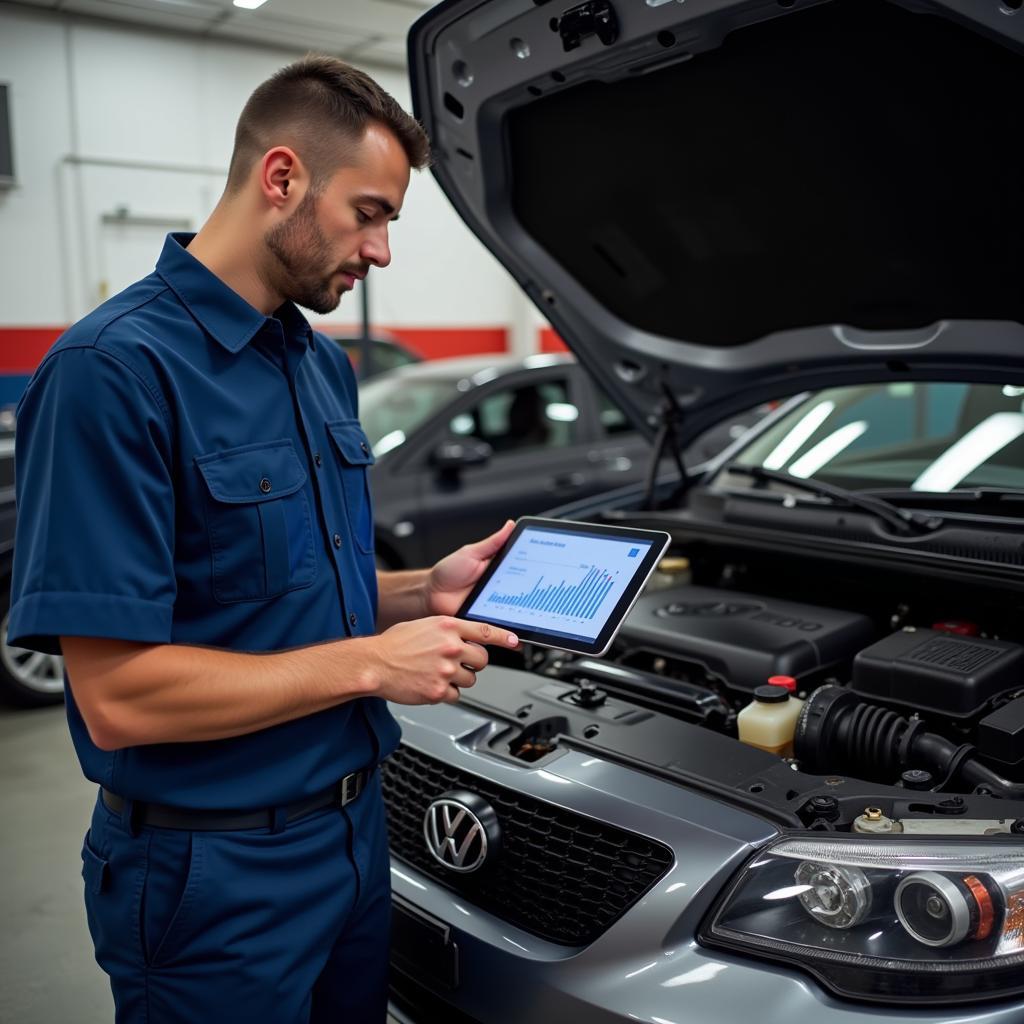 Mechanic inspecting a car