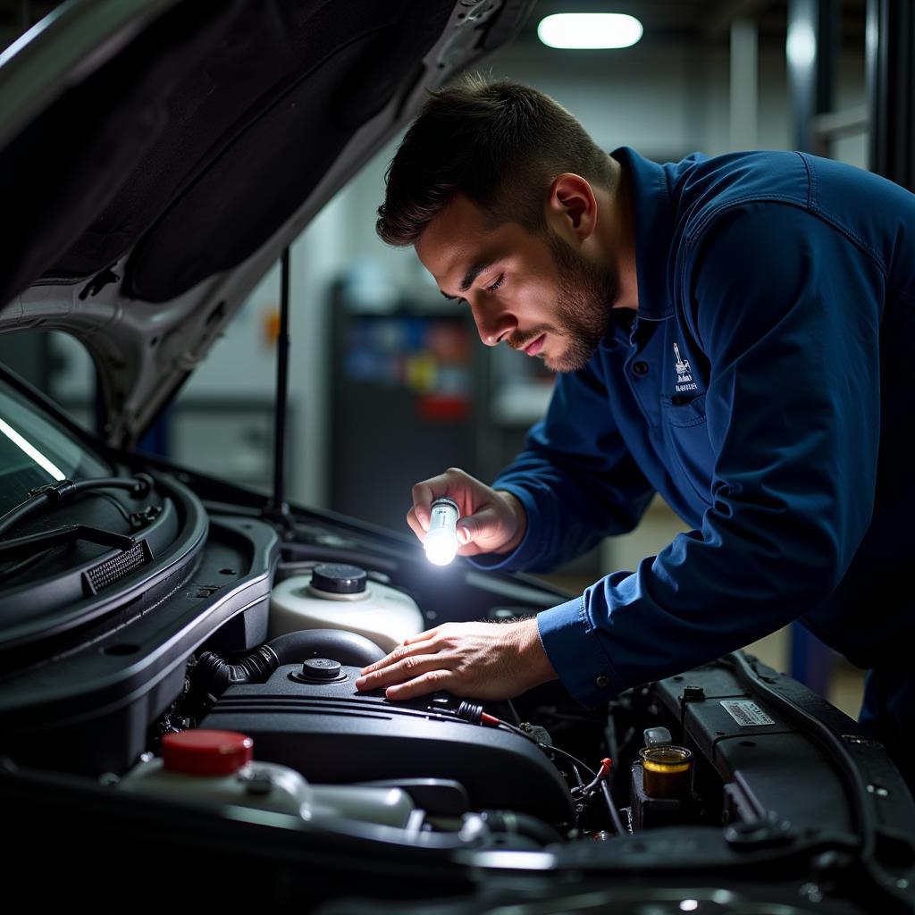 Mechanic Inspecting Car Under the Hood