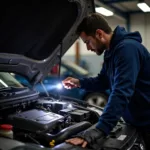 Mechanic Inspecting Car