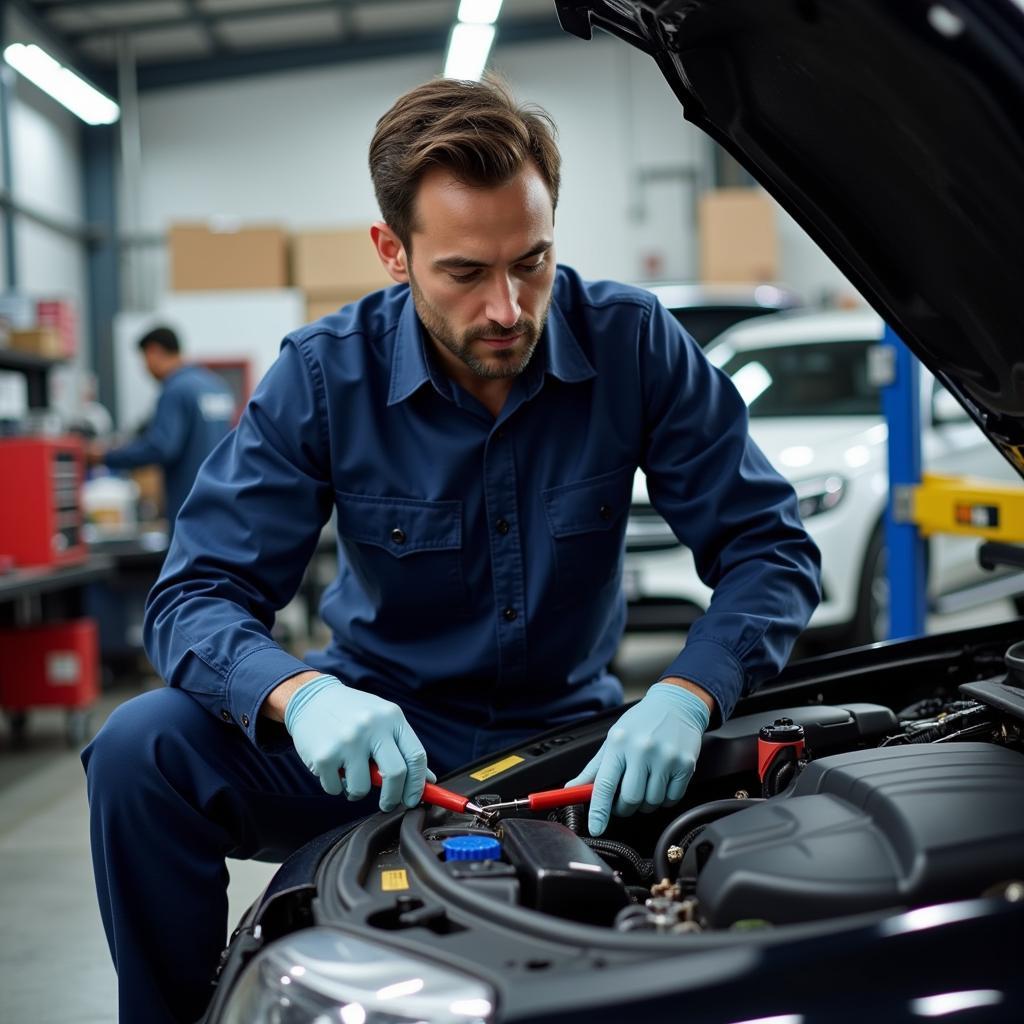 Mechanic Inspecting a Car