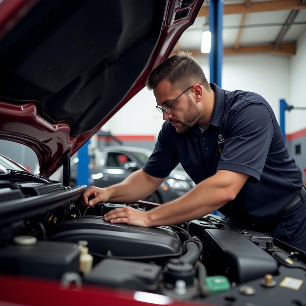 Mechanic Inspecting Car for Service History