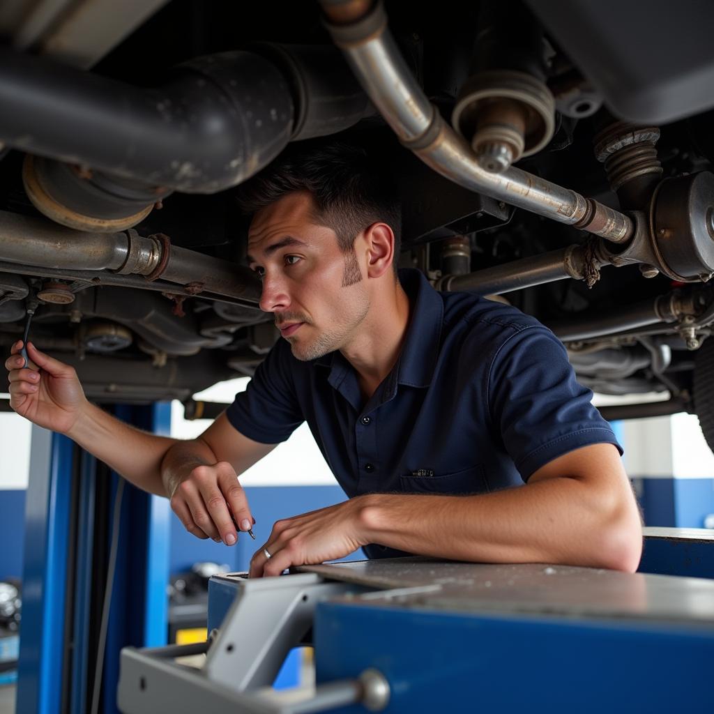 Mechanic Inspecting a Car