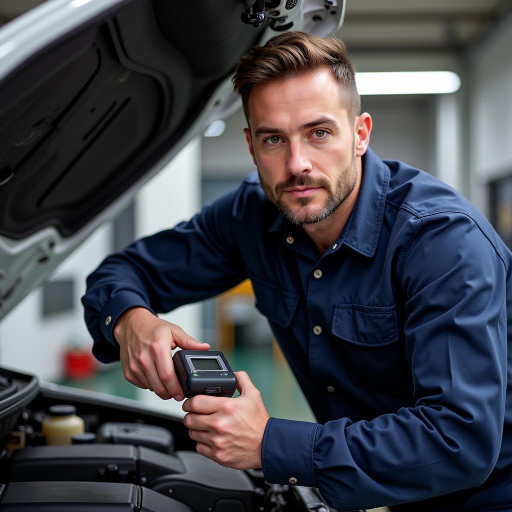 Mechanic Inspecting Car