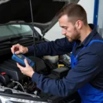 Mechanic Inspecting Car