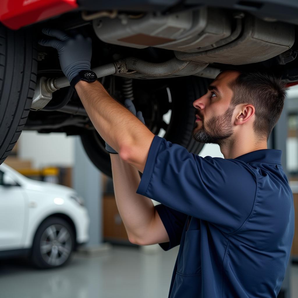 Mechanic Inspecting Car