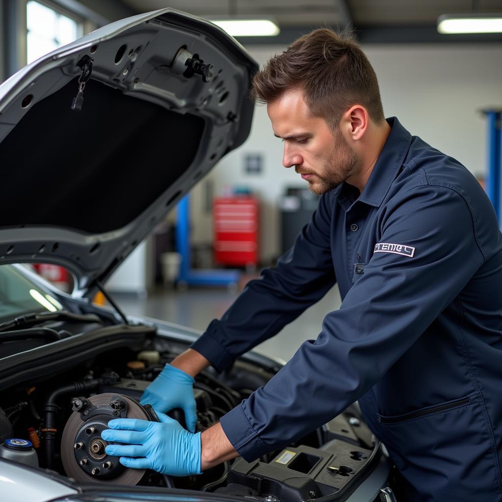 Mechanic Inspecting Car