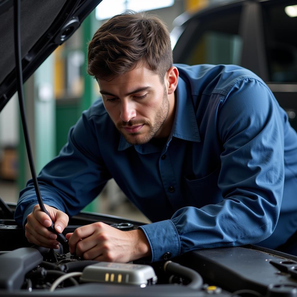 Mechanic Inspecting Car Engine