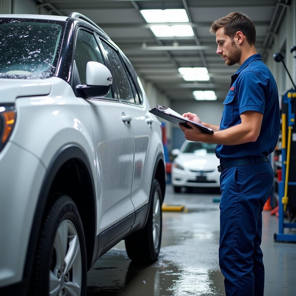 Mechanic Inspecting Car After Wash