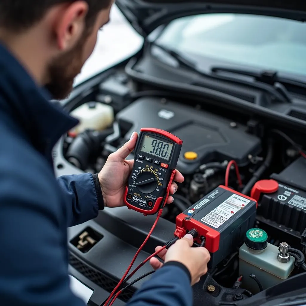 Mechanic Checking Car Battery