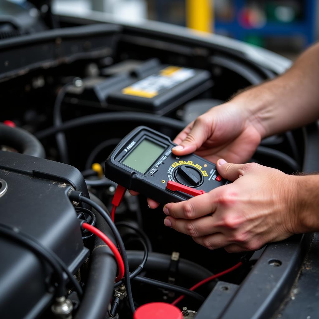 Mechanic Inspecting Car Battery