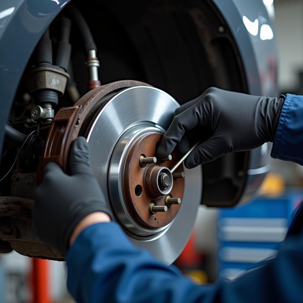 Mechanic Inspecting Car Brakes